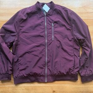 HM Mens Bomber Jacket Burgundy Maroon Full Zip Lightweight Coat XL